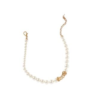 Anthropologie Enamel Bauble‎ Pearl Necklace Gold Bow Accent Classic Statement